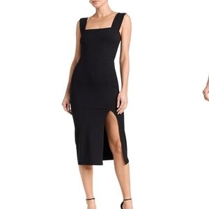 Reformation Cassi Knit Black Midi Dress Sleeveless Square Neck Slit Large